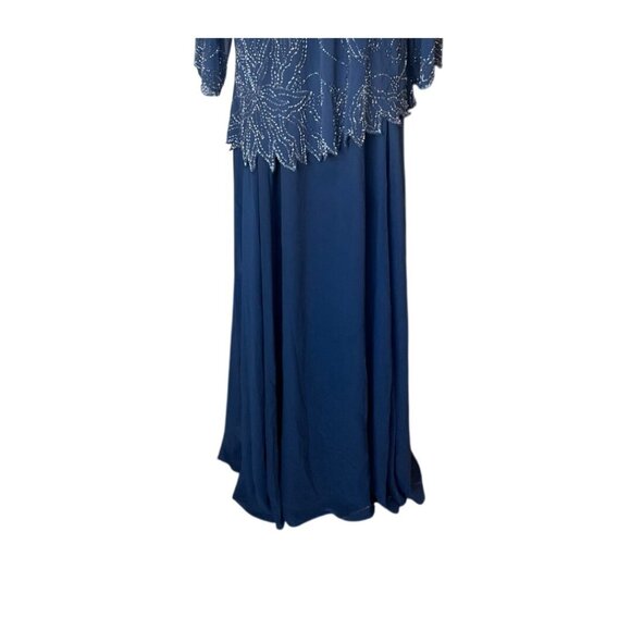 JKara Beaded Plus Size 22W Chiffon Maxi Dress NWT Sheer Mother of the Bride Navy - Picture 5 of 12